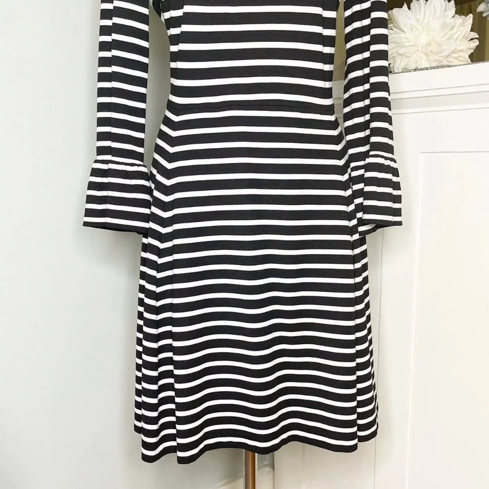 Kate Spade Broome Street Black & White Stripe Fit & Flare Dress Large